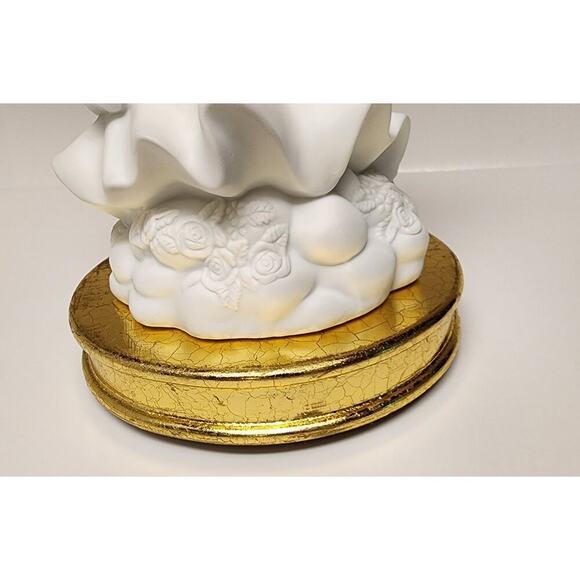 Vintage Hand Painted Porcelain Angel With Wood Base Tabletop/Mantel Centerpiece - Picture 7 of 14